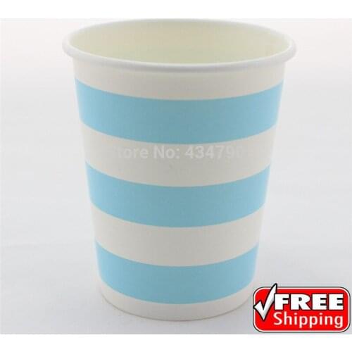 60pcs 9OZ Blue Striped Paper Cups Drinking, Personalized Baby Shower Holiday Tableware Partyware Paperware-Choose Your Colors