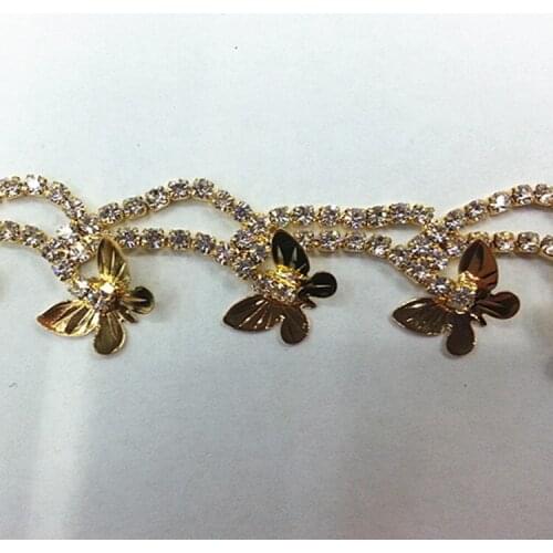 Free Shipping 2 yards Crystal Rhinestone Trim, Rhinestone Applique, Wedding Applique,Rhinestone Chain RMEI001