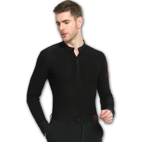 Black Mens Dancing Shirt Long Sleeves Male National Standard Dance Practice Suit Adult Modern Dance Jacket B-6964