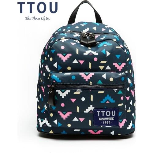 TTOU Design Colorful Triangle Printing Backpack Teenage Girls School Bag Women Backpack Travel Bag Small Backpack Dark Blue