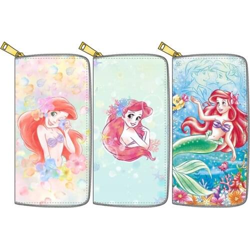 Disney Mermaid girl Card Holder New Princess Long Wallet PU Clutch Long Zipper Wallet