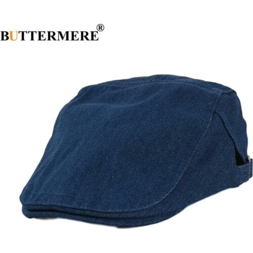 BUTTERMERE Denim Berets Cap for Women Men Adjustable Ivy Newsboy Flat Cap Brand British Style Vintage Solid Blue Painter Hat