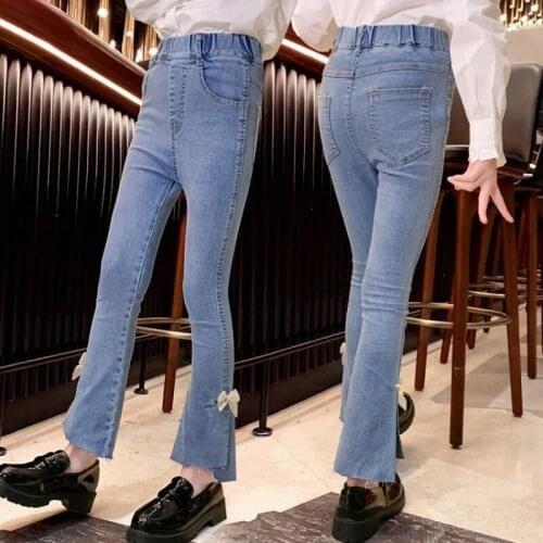 Girls' Jeans Korean Fashion Spring Autumn 2021 Trousers Big Children ChildrenS Casual Loose High Stretch Flared Jeans 4-13Y