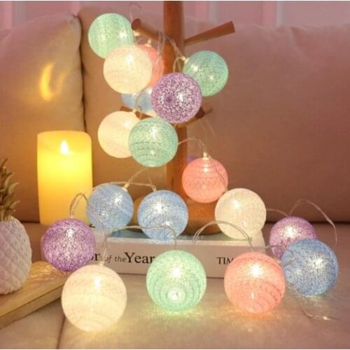 20LED Lights String Cotton Ball Garland Beads LED Light Bar Children Bedroom Decoration Wedding Garden Halloween Christmas Decor