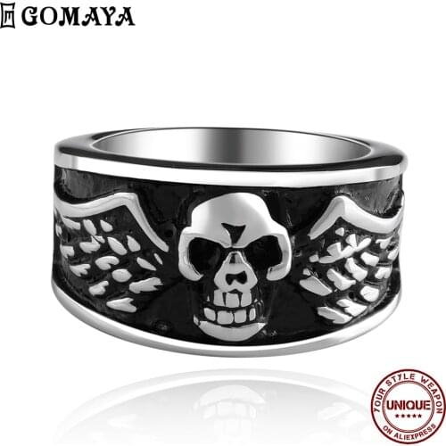 GOAMYA 316L Stainless Steel Rings Skull Gothic Rock Punk Vintage Men’s Ring Titanium Personality Party Fashion Jewelry Gift