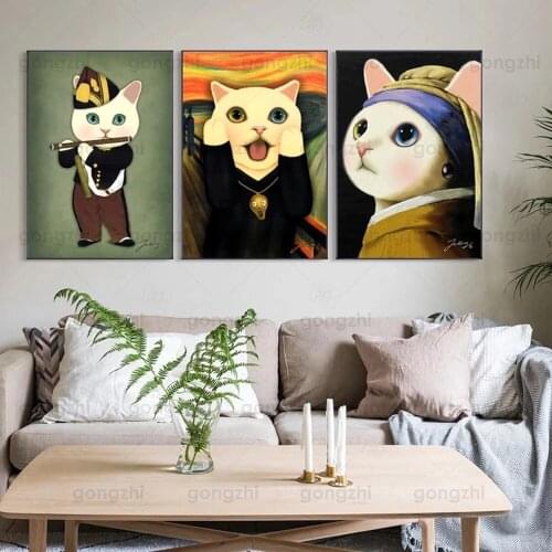 Cat Canvas Poster Retro Nostalgic Classic Famous Painting Image Wall Art Printing Painting Living Room Bedroom Cafe Decoration