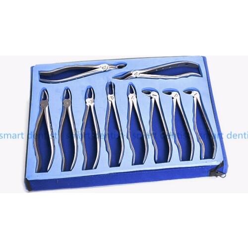 Good Quality 10 pcs/set Tooth Extracting Forceps Pliers with Toolkit Dental Surgical Extraction Instruments