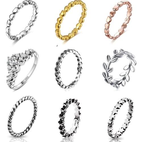 Silver Color Ring Charms Black Flower Rose Gold Ring Surround Heart With Crown For Women Fashion Jewelry