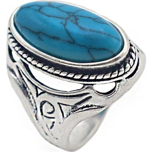 Retro Style Oval Stone Rings for Women and Men Tin Alloy Silver Plated Wedding Vintage Ring Fashion Jewelry Factory Cheap