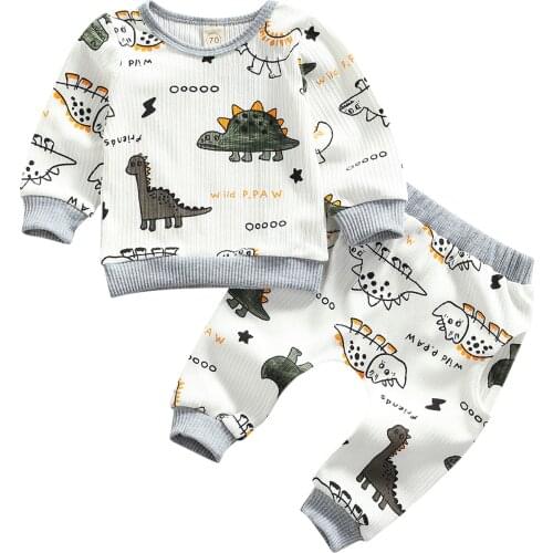Newborn Baby Boy Dinosaur Printed Outfits Long Sleeve Pullover Tops+Elastic Waist Pants Casual Boy Autumn Clothes Sets 0-24M