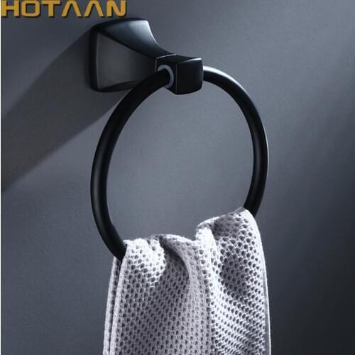 Matte Black Finish Stainless Steel Bathroom Towel Holder Wall-Mounted Round Towel Rings ,Towel Rack YT-10991-H