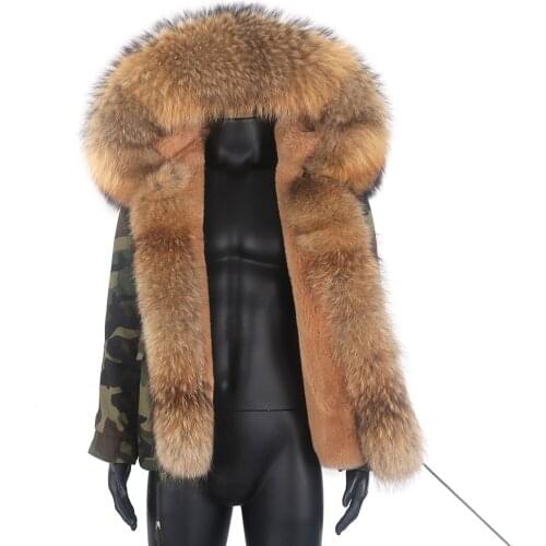 2021 New Fashion Outerwear Winter Jacket Men Casual Coat Wear With Real Raccoon Fox Fur Collar Removable Faux Rabbit Fur Liner