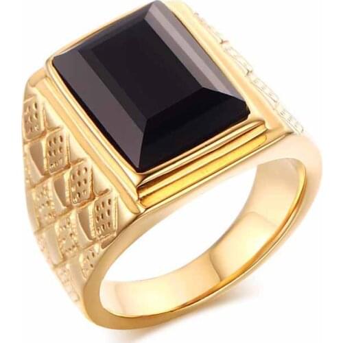 EAMIOR 2018 New Fashion Rhombus Precious Stone Plated Men Ring Gold Polish 316 L Stainless Steel Valentine Gift Party Accessory