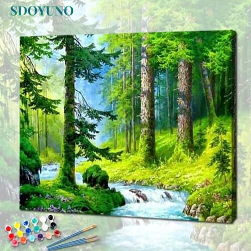 SDOYUNO Paint By Numbers Forest Scenery Oil Painting By Numbers On Canvas 40x50cm Frameless DIY Home Decor Draw Number