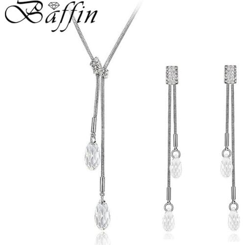 Baffin Wedding Jewelry Sets for Brides Crystals from SWAROVSKI Elements Long Pendant Necklace Dangle Earrings Party Accessories