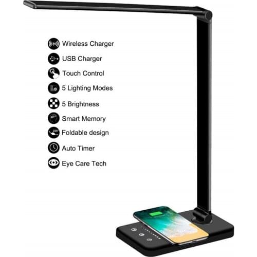 LED Desk Lamp with phone Wireless Charger Multi-Function Table Lamp Adjustment Fast Charging Wireless Charger Folding Light