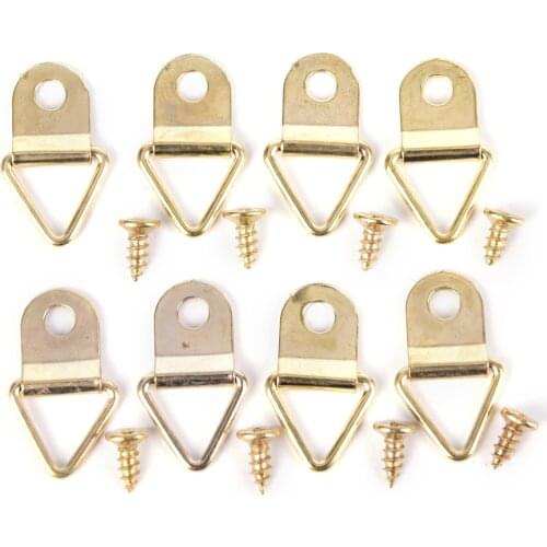 100Sets New Golden Picture Hangers Brass Triangle Photo Picture Frame Wall Mount Hanger Hook Ring Iron Wholesale
