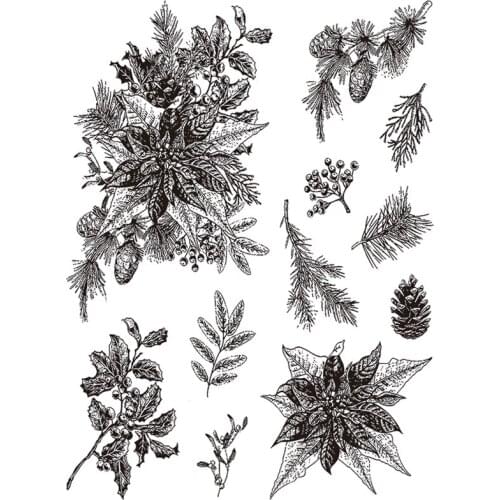 2021 New Christmas Pine Cones Clear Stamps Flower and Leaves Scrapbooking For Crafts Greeting Card Making no Metal Cutting Dies