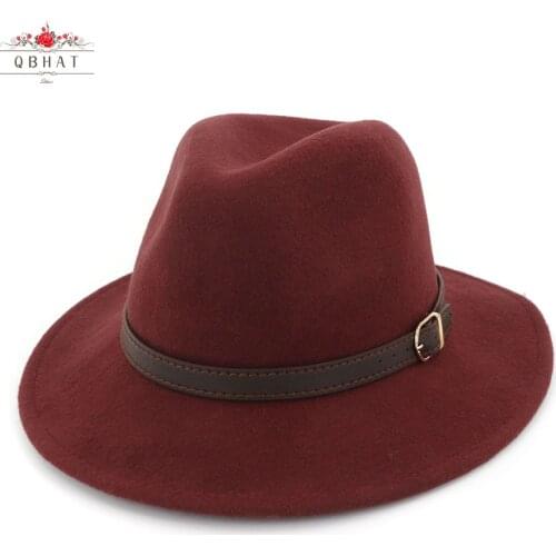 QBHAT Unisex Pure Wool Wide Brim Felt Jazz Fedora Hats for Women Chapeau Ladies Top Cap Gift Panama Style Party Dresses Hat