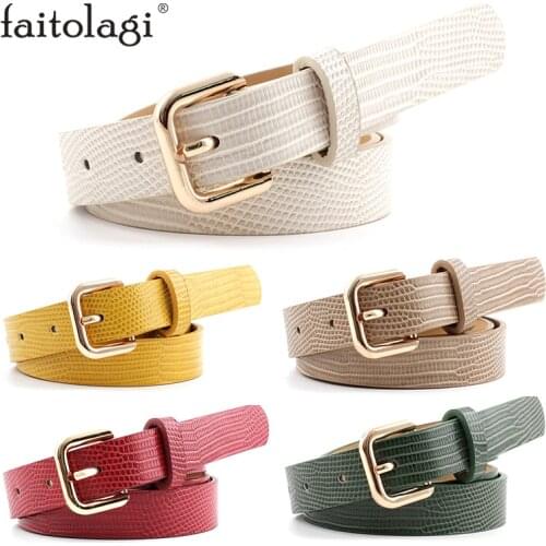 Gold Buckle Female Belts Black White Green Leather Women Belts Lizard Pattern Wild Ladies Jeans Waist Belt cinto mulher