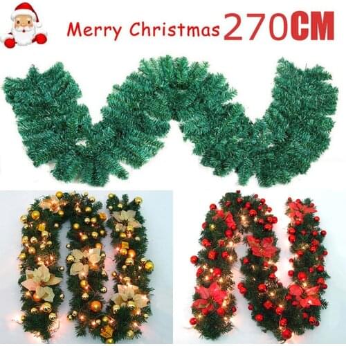270cm Christmas Green Garland Wreath Xmas Home Party Christmas Decoration Pine Tree Rattan Hanging Ornaments