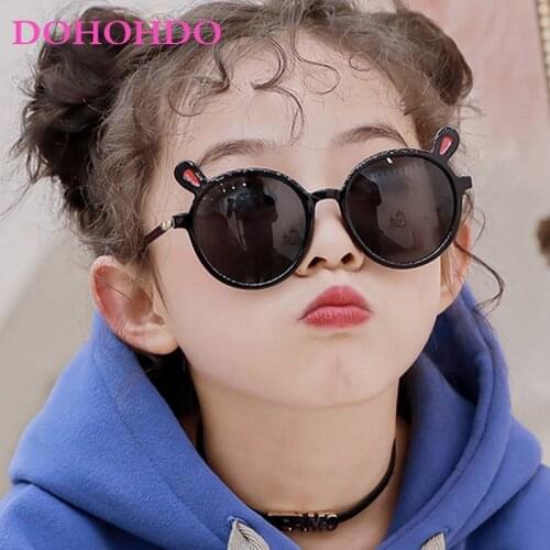 DOHOHDO 2021 New Childrens Sunglasses Cute Cartoon Sunglasses Boys Girls Rabbit Ear Kids Sunglasses Oculos De Grau Feminino