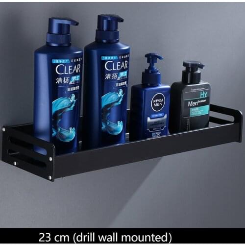 Black Matt Bathroom Rack Shelf Space Aluminum Kitchen Shelf Organizer Wall Mounted Storage Holders Racks Bathroom Accessories
