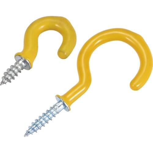 Uxcell Ceiling Hooks Vinyl Coated Screw in Wall Hooks for Plant Kitchen Cup Hooks 20x10mm 34x17.5mm 38x20mm 49x24mm Yellow