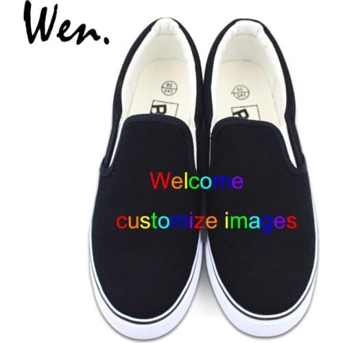 Wen Customize Black Slip On Hand Painted Canvas Shoes Offer Pictures You Like to Design Accept Bargain According to Complexity