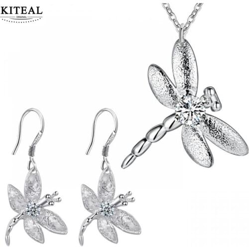 Top quality cute Jewelry sets Necklace Earrings Dragonfly 18inch Women lady children cz stone shining jewelry