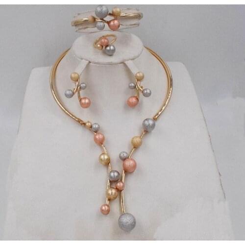 High Quality Ltaly 750 Gold color Jewelry Set For Women african beads jewlery fashion necklace set earring jewelry