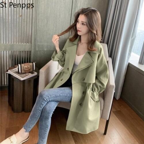Women Windbreaker Spring Autumn Korean Clothes Plus Size Casual Overcoat Mid-Length Trench Coat Ladies Loose Outwear Tide