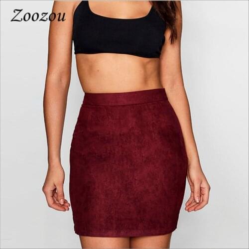 Women Suede Leather Pencil Skirts Bodycon Sexy Slim Office Lady Mini Skirt High Waist Soft Faux Leather Short Skirt Plus Size