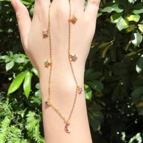 New Gold Color Copper Multicolor Moon Star AAA Cubic Zirconia Simple Pendant Necklaces Womens Fashion Jewelry Cobre CZ Colar