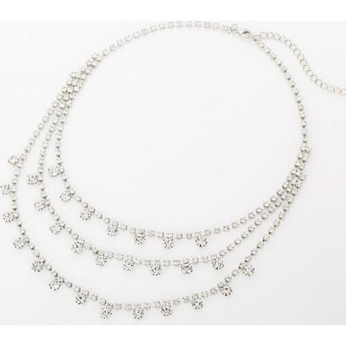 2016 Wholesale fashion women sliver three strings plated Chain Austrian crystal rhinestone pendant cross wedding necklace #N059