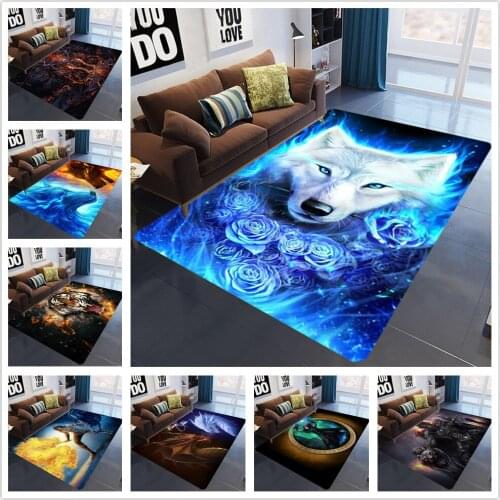 Hot Blue Flowers Wolfdog 3D Printing Carpets For Living Room Bedroom Carpet Kids Room Child Area Flannel Rug Crawl Mat Soft Play
