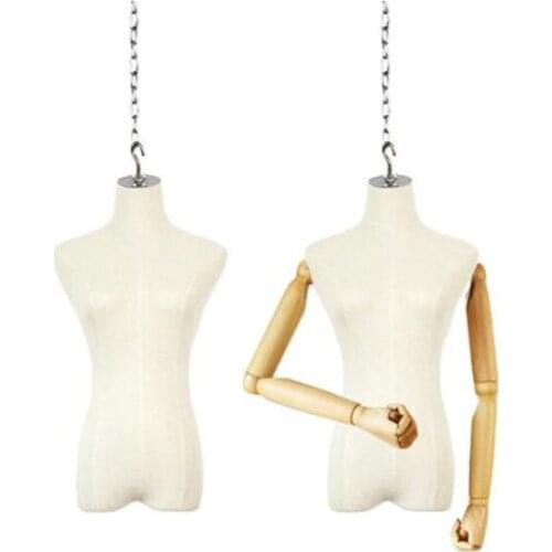 4style Plastic Female Mannequin Body Cloth Model Props Hanging Half-Length Wedding Stainless Steel Hook Display No Hand 1pc D349
