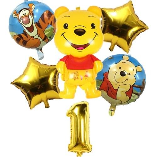 Disney 6pcs Winnie Bear Foil Balloon Boy Birthday Party Decorations Supplies The Poohs Number Air Globos Classic Kids Toy Ballon