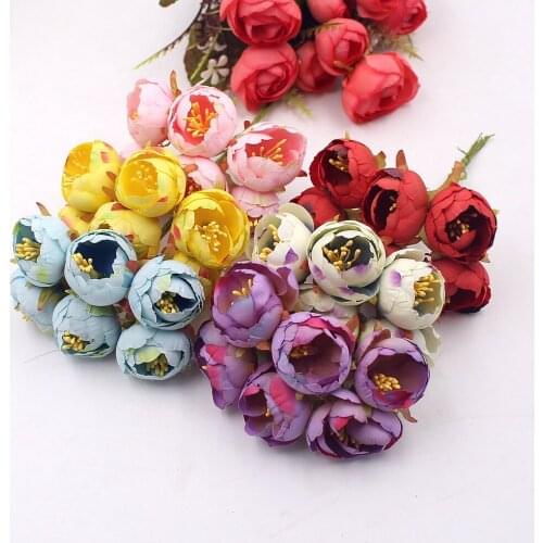 6pcs mini man-made silk stamens small tea bag bouquet DIY wreath collage wedding dress gift box manual simulation fake flowers