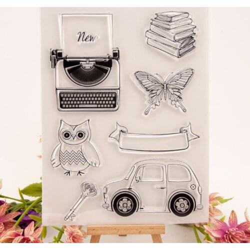 Car owl Typewriter Clear Transparent Rubber Stamps and Cutting Dies Scrapbooking stamp sets with dies christmas