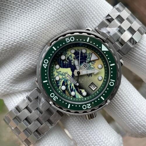 New Color SD1975J STEELDIVE Design Diver Watch Tuna Kanagawa Luminous Dial Sapphire 300M Waterproof Men NH35 Mechanical Watches