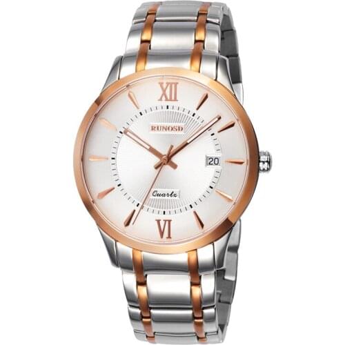 RUNOSD Mens Watch Luxury Rose Gold Miyota Quartz Movement Sapphire Crystal Stainless Steel Butterfly Clasp 5128G