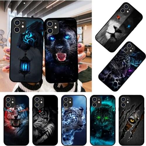 Phone Case For Apple IPhone 12 Mini 11 Pro XR X MAX SE XS 4 5 6 6S 7 8 E Plus Black Cover Hoesjes Luxury Cat Jaguar Glow eyes