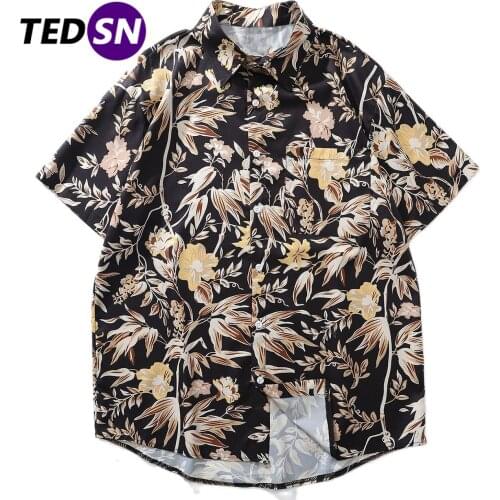Aelfric Eden Tropical Plant Print Loose Hawaii Men Shirts Streetwear Simple Casual Short Sleeve 2020 Summer Beach Cotton Tops