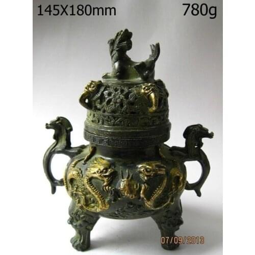 Exquisite Chinese Antique Coper 'Dragon' Statue Incense Burner