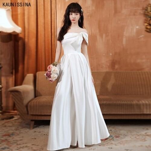 KAUNISSINA Elegant White Wedding Dresses One Shoulder Sleeveless Floor Length Simple Bridal Gown Marriage Dress Vestido De Noiva
