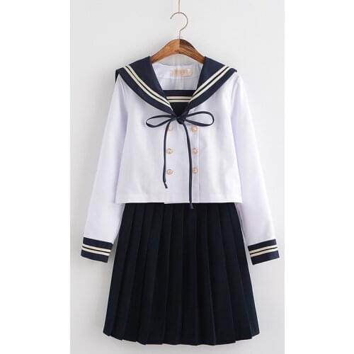 New Arrival Sailor suit School uniform sets JK school uniforms for girls White shirt and dark blue skirt suits Student Cosplay