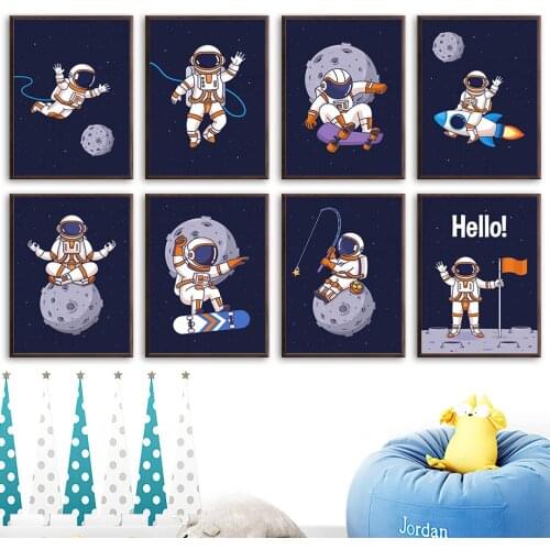 Space Planet Rocket Astronaut Star Nursery Wall Art Canvas Painting Nordic Poster And Prints Wall Pictures Baby Kids Room Decor