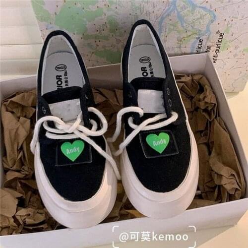 QWEEK Autumn Sneakers Women Love Black Platform Sports Shoes Flat Vulcanize Canvas Korean Tennis Casual Athletic Designer Rubber