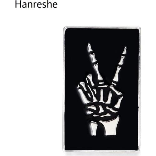 Trendy Funny Skull Finger Enamel Brooch Pin Black Color White Bone Halloween Skeletal Medicine brooches for Doctor Nurse Gift